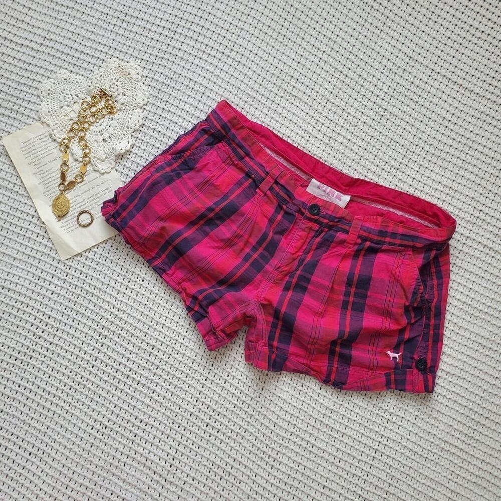 Insane y2k pink plaid shorts with embroidered dog